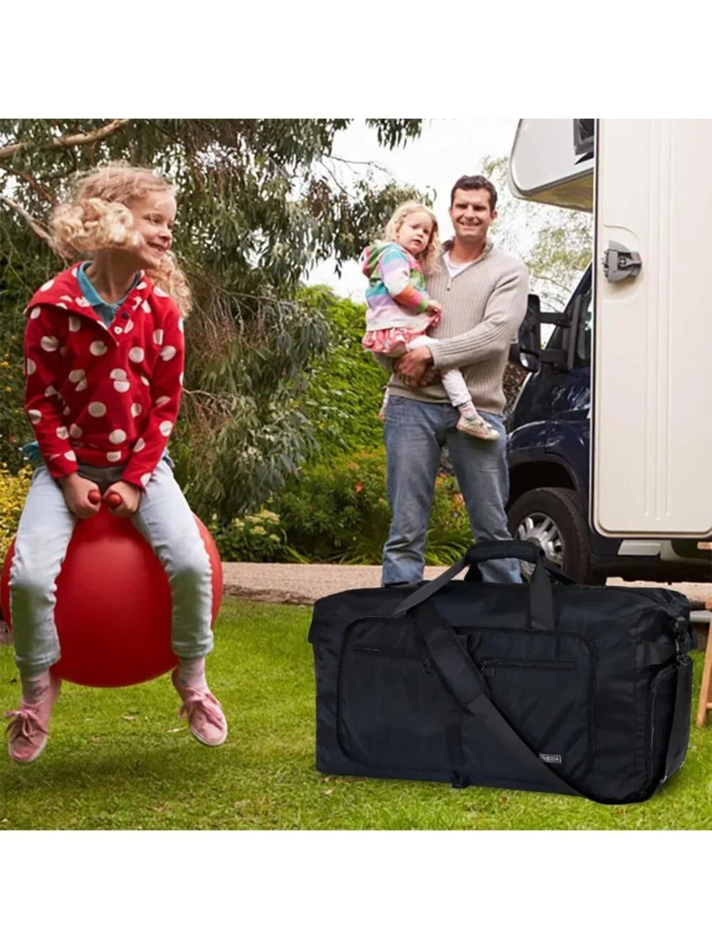 Large 65L Foldable Duffle Bag with Shoe Compartment, Water-Resistant Travel Bag